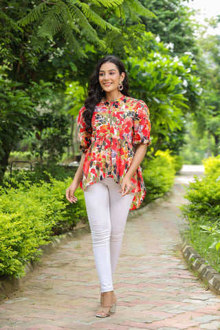 Women Multi Color Printed Pure Cotton High-Low Top