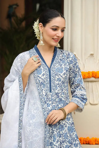 Women Floral Blue Anarkali Suit Set