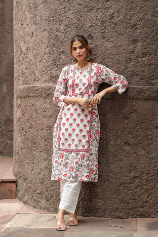 Women Ethnic Motifs Printed Thread Work Kurta