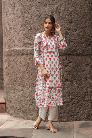 Women Ethnic Motifs Printed Thread Work Kurta