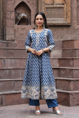 Women Ethnic Motifs Printed Regular Sequinned Pure Cotton Kurta with Trousers & With Dupatta