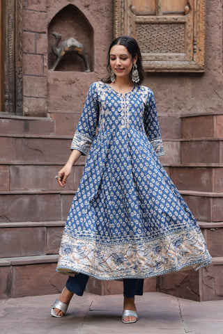 Women Ethnic Motifs Printed Regular Sequinned Pure Cotton Kurta with Trousers & With Dupatta