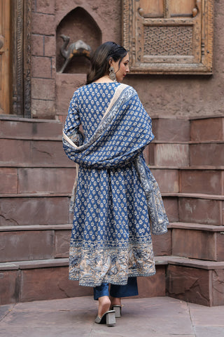 Women Ethnic Motifs Printed Regular Sequinned Pure Cotton Kurta with Trousers & With Dupatta