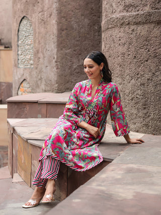 Floral Printed Regular Pure Cotton Kurta & Trousers