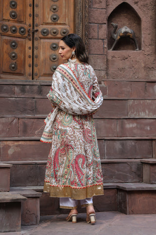 Paisley Printed Gota Patti Pure Cotton Kurta with Trousers & Dupatta