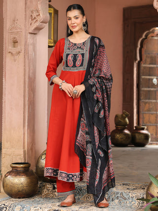Red Printed 3-Piece Anarkali Kurta Set