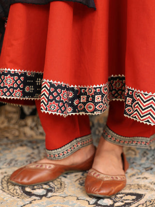 Red Printed 3-Piece Anarkali Kurta Set