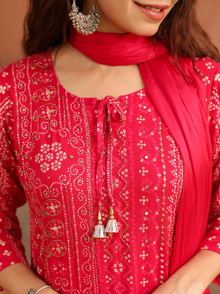 Pink Floral Embroidered Lace 3-Piece Straight Kurta Set