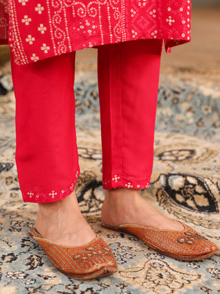 Pink Floral Embroidered Lace 3-Piece Straight Kurta Set