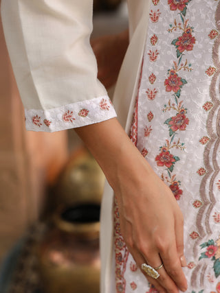 Peach Floral Print 3-Piece Straight Kurta Set