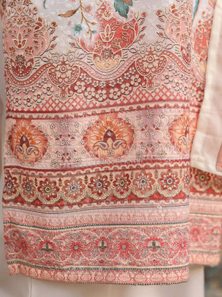 Peach Floral Print 3-Piece Straight Kurta Set