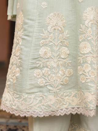Mint Green Embroidered Lace 3-Piece Anarkali Kurta Set