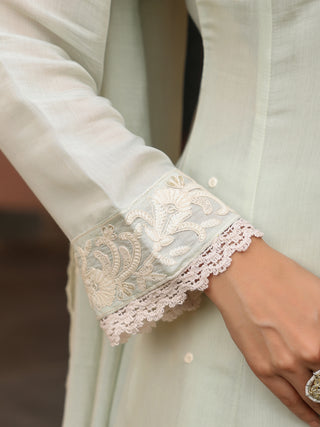Mint Green Embroidered Lace 3-Piece Anarkali Kurta Set
