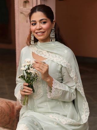 Mint Green Embroidered Lace 3-Piece Anarkali Kurta Set