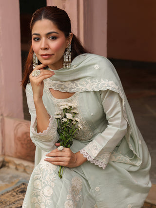 Mint Green Embroidered Lace 3-Piece Anarkali Kurta Set