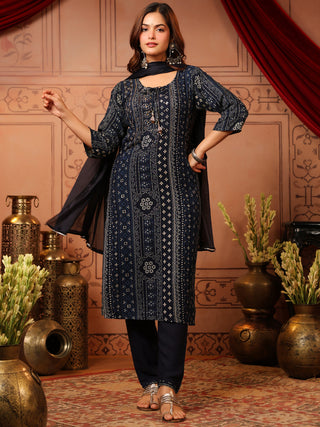 Women Ethnic Motifs Printed Regular Kurta with Trousers & With Dupatta Set