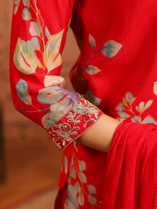 Women Ethnic Motifs Printed Regular Thread Work Kurta with Trousers & With Dupatta