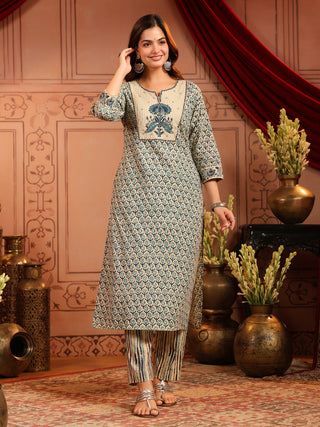 Women Ethnic Motifs Printed Regular Pure Cotton Kurta with Trousers & With Dupatta