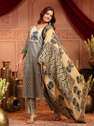 Women Ethnic Motifs Printed Regular Pure Cotton Kurta with Trousers & With Dupatta
