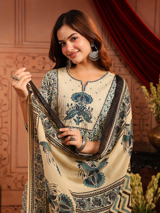 Women Ethnic Motifs Printed Regular Pure Cotton Kurta with Trousers & With Dupatta