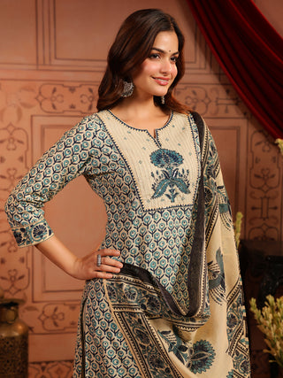 Women Ethnic Motifs Printed Regular Pure Cotton Kurta with Trousers & With Dupatta