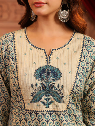 Women Ethnic Motifs Printed Regular Pure Cotton Kurta with Trousers & With Dupatta