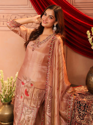 Women Ethnic Motifs Printed Regular Beads and Stones Kurta with Trousers & With Dupatta