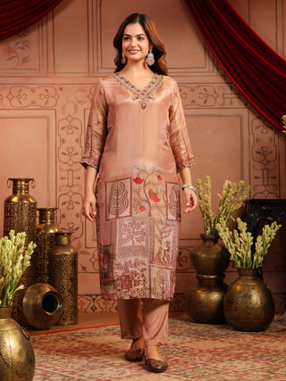 Women Ethnic Motifs Printed Regular Beads and Stones Kurta with Trousers & With Dupatta