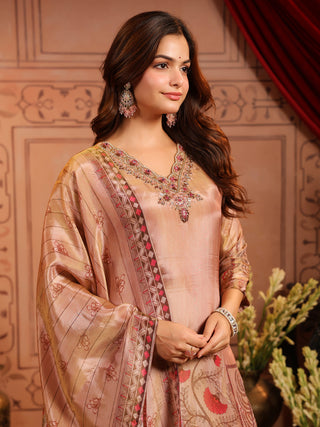 Women Ethnic Motifs Printed Regular Beads and Stones Kurta with Trousers & With Dupatta