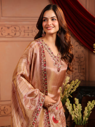 Women Ethnic Motifs Printed Regular Beads and Stones Kurta with Trousers & With Dupatta