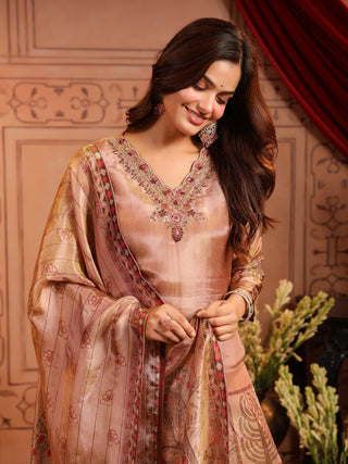 Women Ethnic Motifs Printed Regular Beads and Stones Kurta with Trousers & With Dupatta
