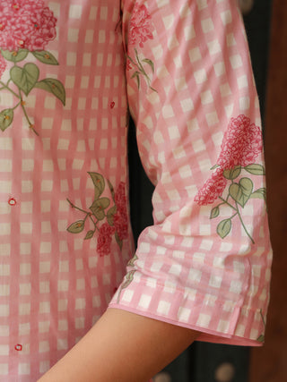 Pink Floral Print 3-Piece Straight Kurta Set