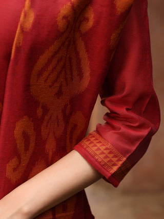 Maroon Jacquard Print 3-Piece Straight Kurta Set