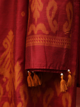 Maroon Jacquard Print 3-Piece Straight Kurta Set