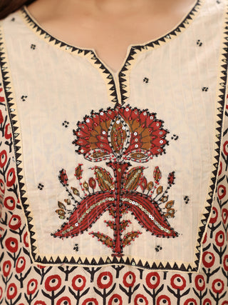 Rust Striped Embroidered 3-Piece Straight Kurta Set
