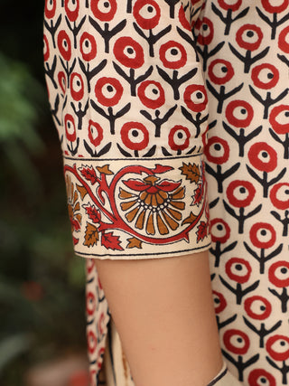Rust Striped Embroidered 3-Piece Straight Kurta Set
