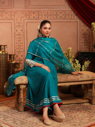 Teal Solid Fit & Flare 3-Piece Anarkali Kurta Set