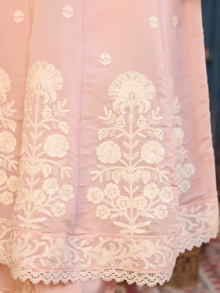 Peach Embroidered Lace 3-Piece Anarkali Kurta Set