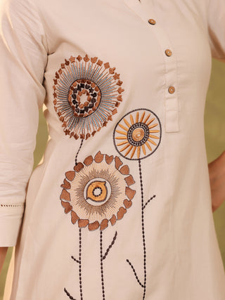 Off White Floral Embroidered Co-ord Set