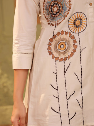 Off White Floral Embroidered Co-ord Set