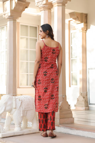 Women Ethnic Motifs Printed Regular Beads and Stones Pure Cotton Kurta with Trousers & With Dupatta