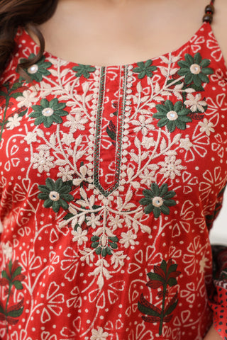 Women Ethnic Motifs Printed Regular Beads and Stones Pure Cotton Kurta with Trousers & With Dupatta