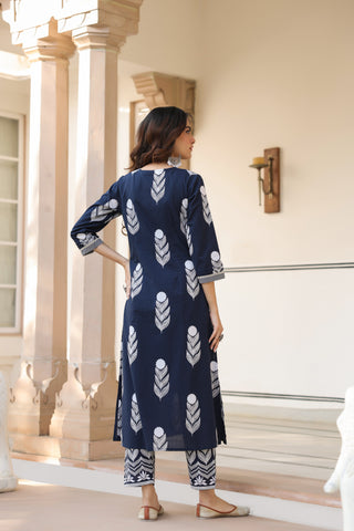 Ethnic Motifs Printed Pure Cotton Kurta with Trousers & With Dupatta