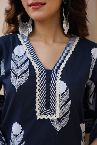 Ethnic Motifs Printed Pure Cotton Kurta with Trousers & With Dupatta