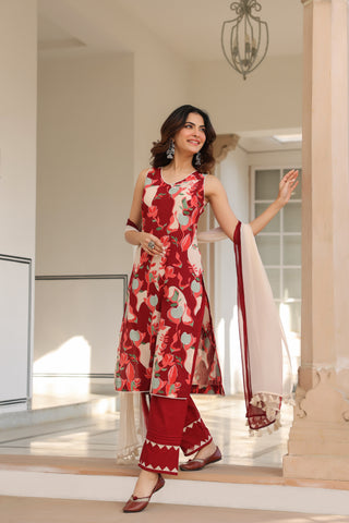 Women Printed Regular Pure Cotton Kurta with Trousers & With Dupatta