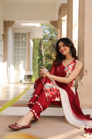 Women Printed Regular Pure Cotton Kurta with Trousers & With Dupatta