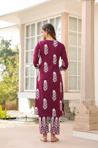 Ethnic Motifs Printed Pure Cotton Kurta with Trousers & With Dupatta