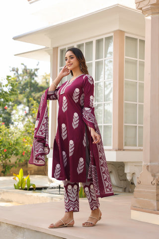 Ethnic Motifs Printed Pure Cotton Kurta with Trousers & With Dupatta