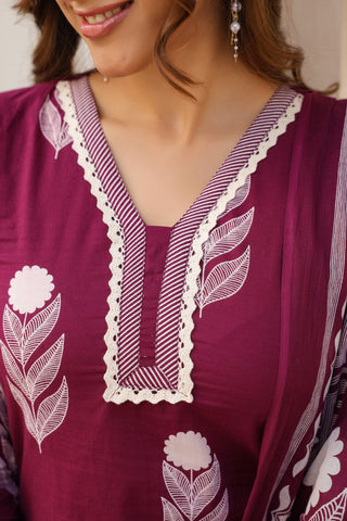 Ethnic Motifs Printed Pure Cotton Kurta with Trousers & With Dupatta