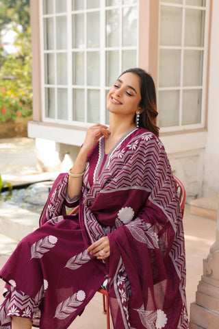 Ethnic Motifs Printed Pure Cotton Kurta with Trousers & With Dupatta